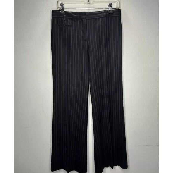 BCBGMAXAZARIA Black w/ Brown & White Pinstripe Wide Leg Zip Up Camilla Pant 2 - Picture 2 of 13